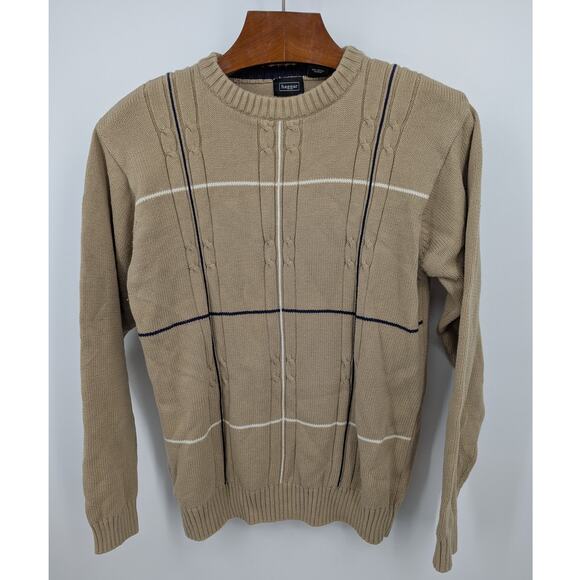 VTG Haggar 100% Cotton Sweater XL Tan Crewneck Long Sleeve Knit Ribbed Neck - Picture 1 of 4